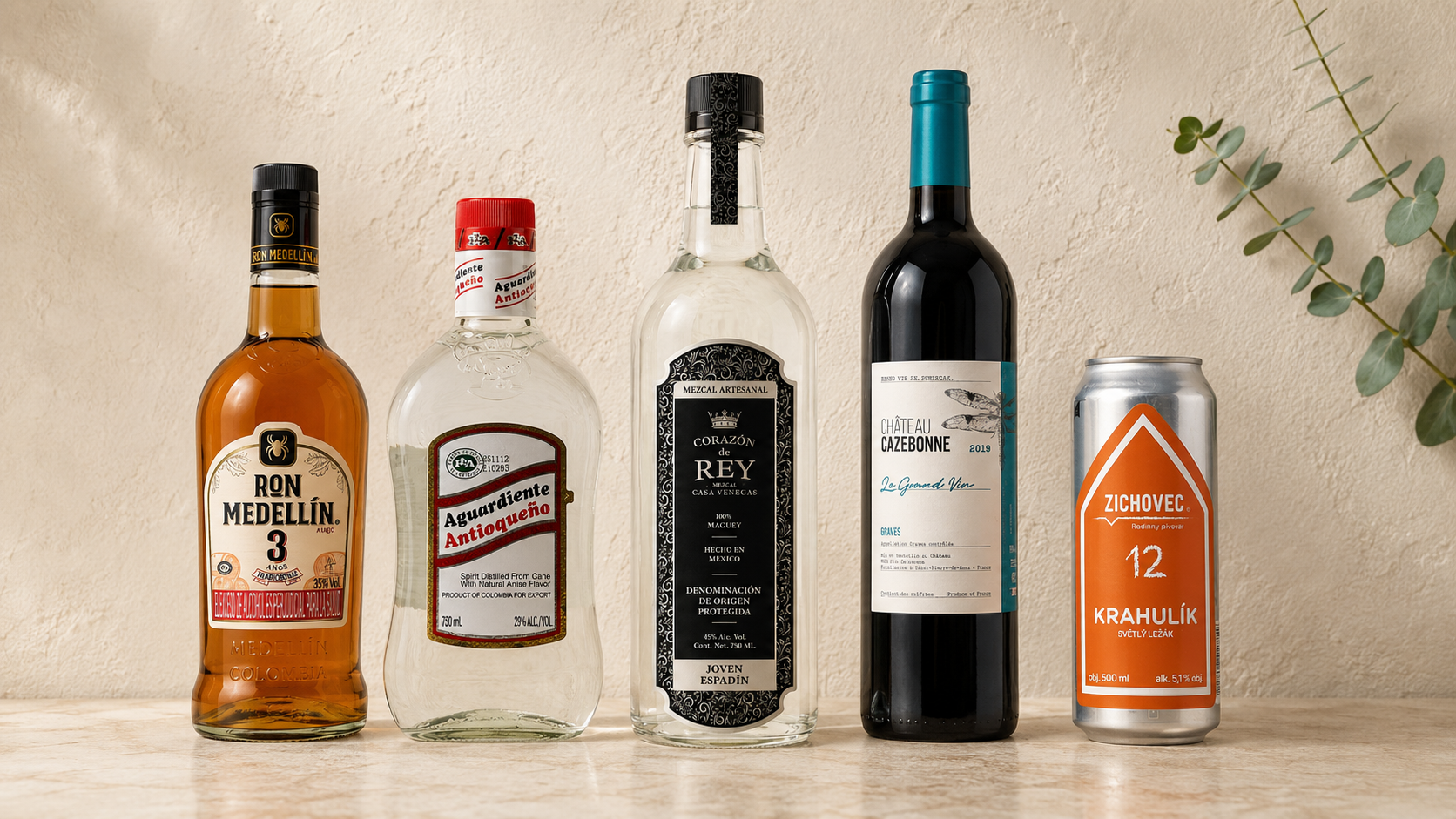 Selectie van wijn, speciaalbier en distillaten